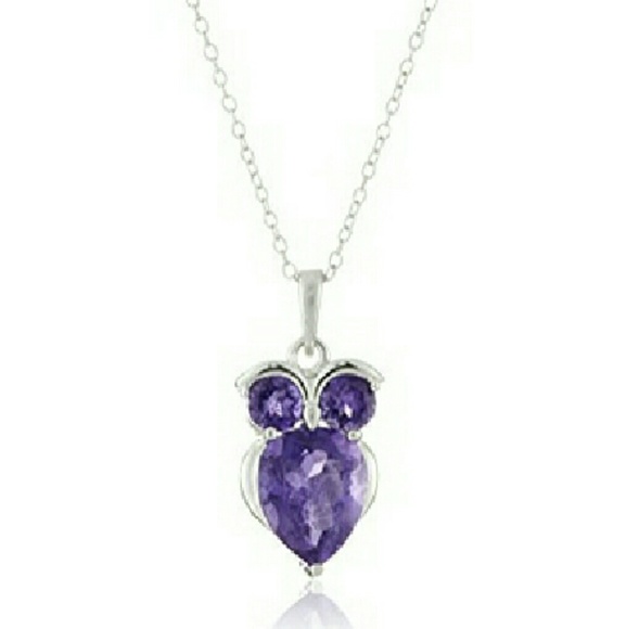 Sterling silver amethyst owl necklace
