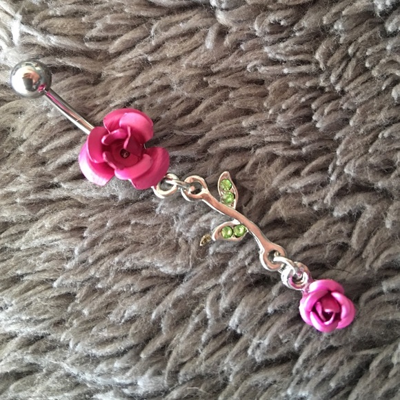 Rose Dangle Belly Rings - Picture 3 of 4