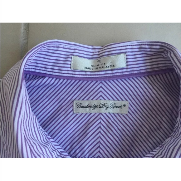 White/Lavender Striped Button SHIRT French Cuffs S - Picture 2 of 4