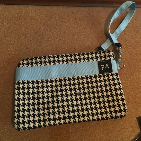 Black white baby blue wristlet