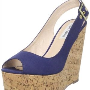 Fabric~ Navy Blue Wedges