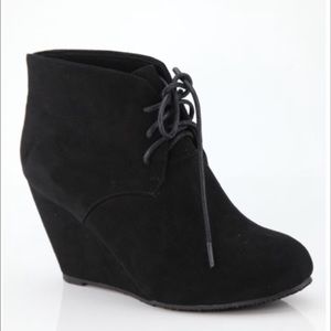 Black Wedge Suede Booties