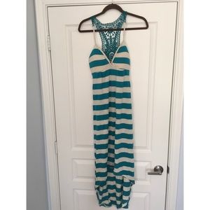 Teal Stripe Hi-Low Dress w/ Crochet Back Size S