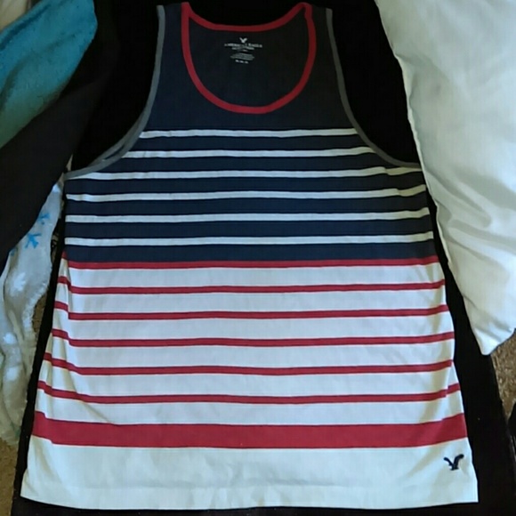 Muscle blue white red striped tee for men - Picture 1 of 3