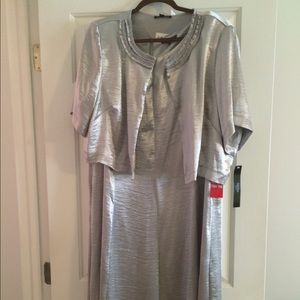 Two piece silver satin sheen dress