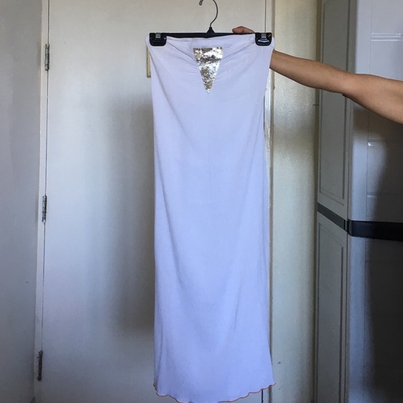 White with golden detail strapless breezy dress