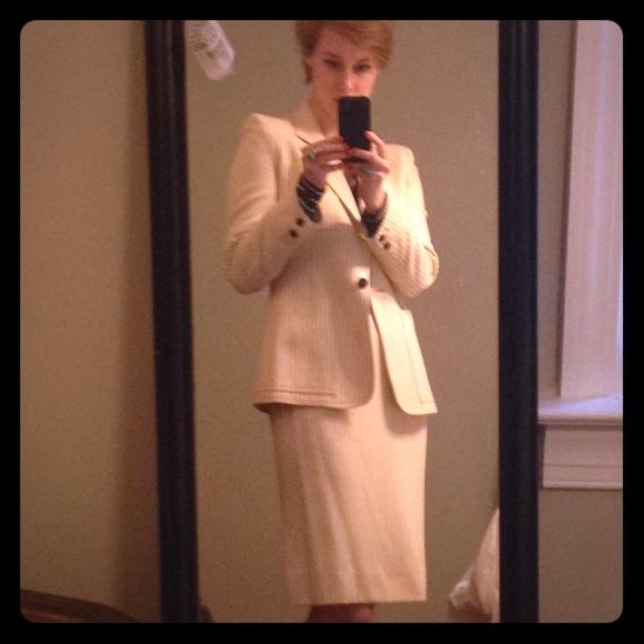 Vintage cream and navy pinstripe Givenchy suit