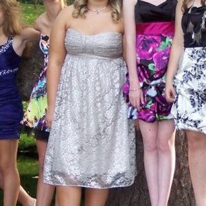 Taupe dress, all lace, modest length