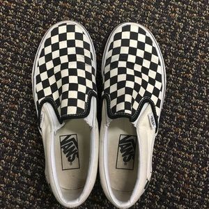 Checkerboard Vans slipons