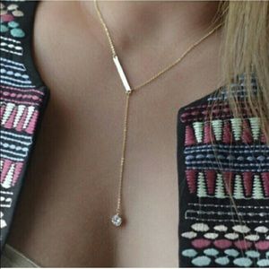 Gold Bar & Crystal Sliding Chain Necklace