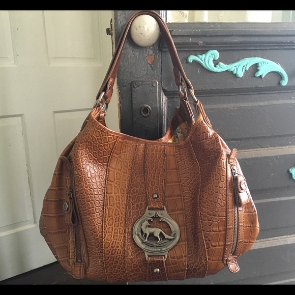 Emma Fox Leather Croc Embossed Shoulder Bag