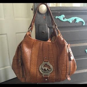 Emma Fox Leather Croc Embossed Shoulder Bag