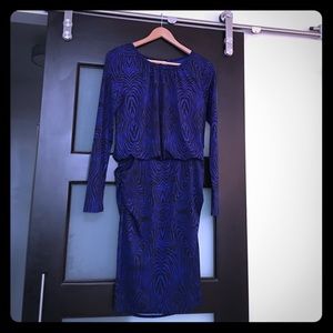 Long sleeve royal blue and black cocktail dress