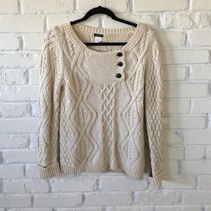 cable knit jcrew sweater with button detail