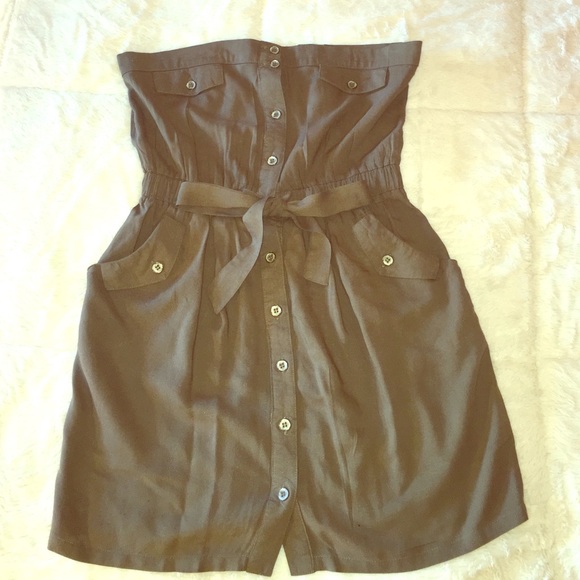 Olive Green Strapless/Tube Top Button Down Dress
