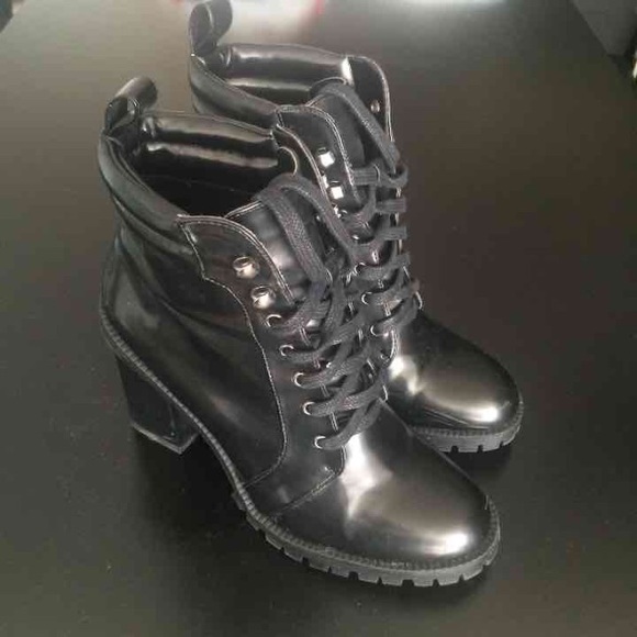 High heel laced up combat boots