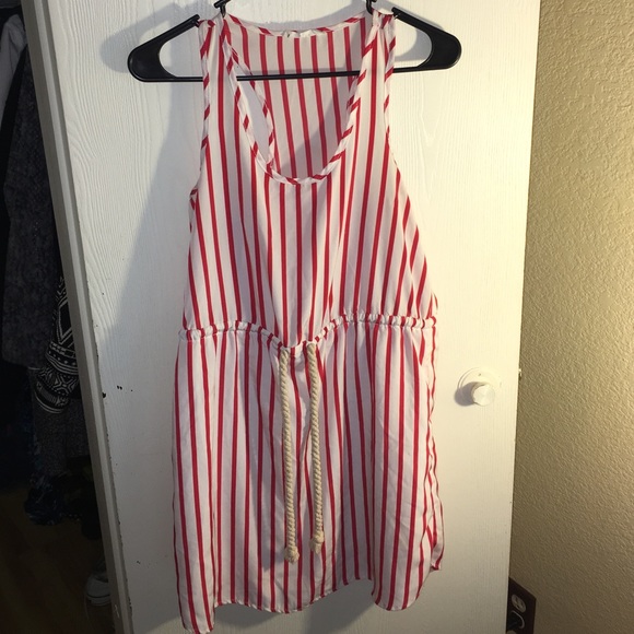 Red & White Stripe Racer Back Dress with Rope Tie