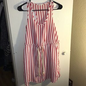 Red & White Stripe Racer Back Dress with Rope Tie