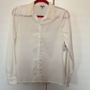 White blouse with lace neck detail!