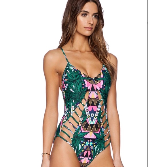 Sale! Flora Tropical lace up one piece swimsuit - Picture 3 of 4
