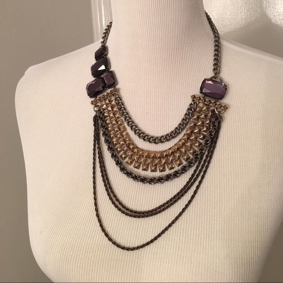 Necklace, purple black bronze, grey