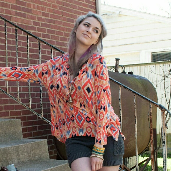 southwestern print top . LUCKY BRAND . size L