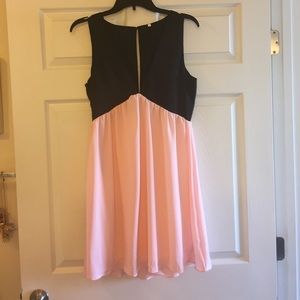 Deep vneck black and pink baby doll dress