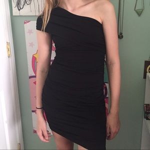 One shoulder black bodycon dress!