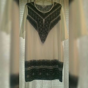 Flowy black and white dress with rhinestones