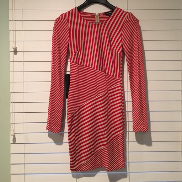 Bebe striped red and beige long sleeve dress