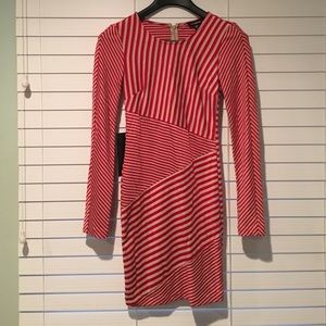 Bebe striped red and beige long sleeve dress