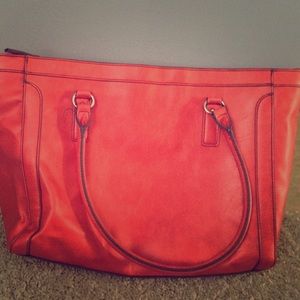 Merona Red/Orange Leather Tote