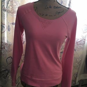 Pink Crochet Back Long Sleeve Shirt