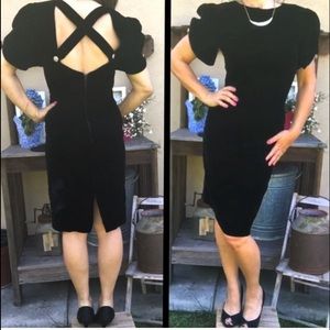 VINTAGE VELVET 80s Dress w/ Open Back Puff Sleeve Cut-Out