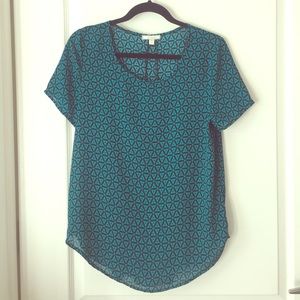 Turquoise and black chiffon top