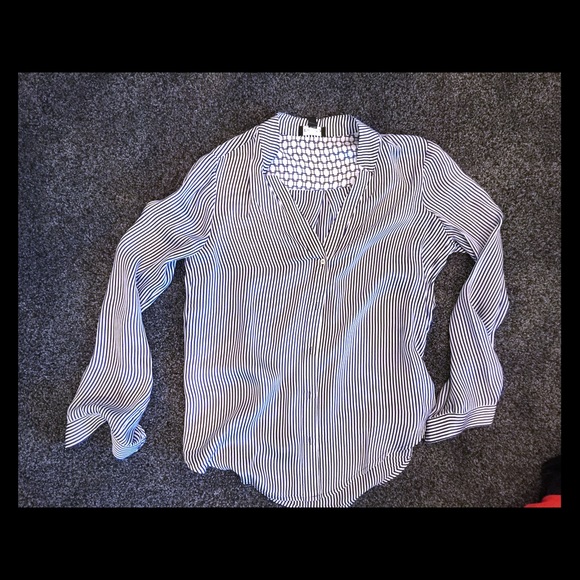 Blue and white stripe silk blouse