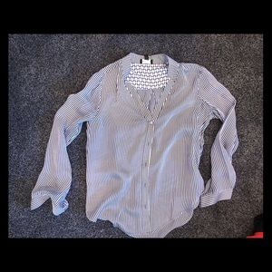 Blue and white stripe silk blouse