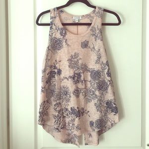 Pale Pink and Blue Floral Print Tank