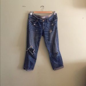 Straight leg distressed denim