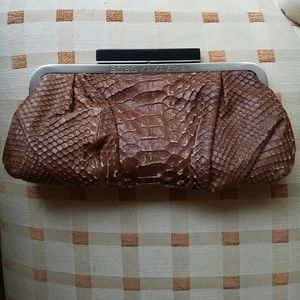 BCBGMaxAzria NWOT brown snakeskin print clutch