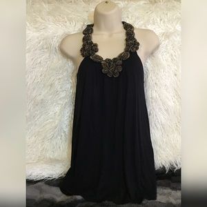 Black Tank Top Floral neckline Sz S