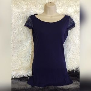 Purple Cap Sleeve Top Beaded Sz S