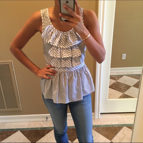 Anthropologie Ruffle Silver Top