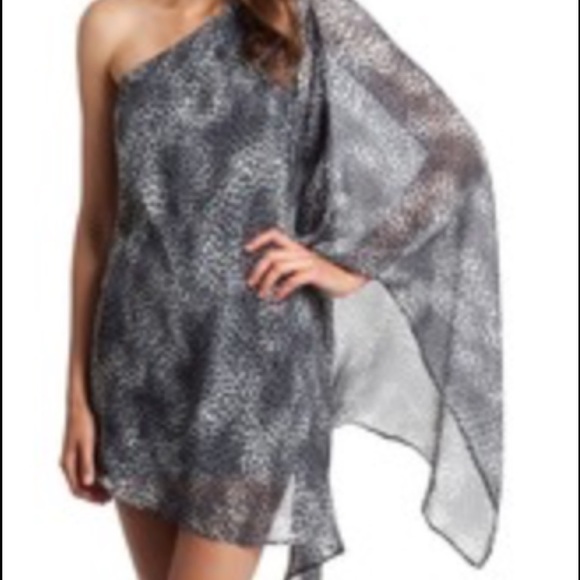 One shoulder draped snow leopard print dress - Picture 1 of 4