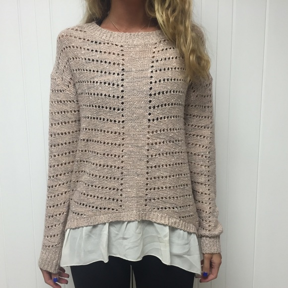 light pink see through ruffled cream sweater