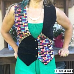 HANDMADE 90's Multicolor Vest w/ Antique Buttons