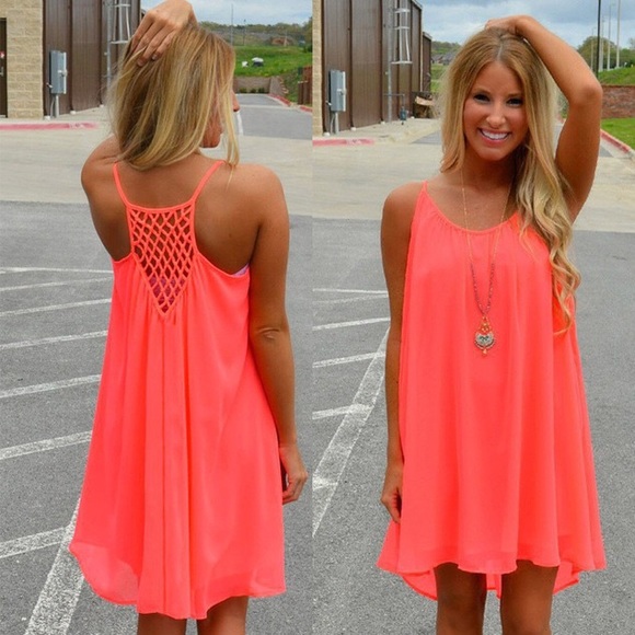 Dresses & Skirts - New Fluorescent Orange Tank Mini Dress