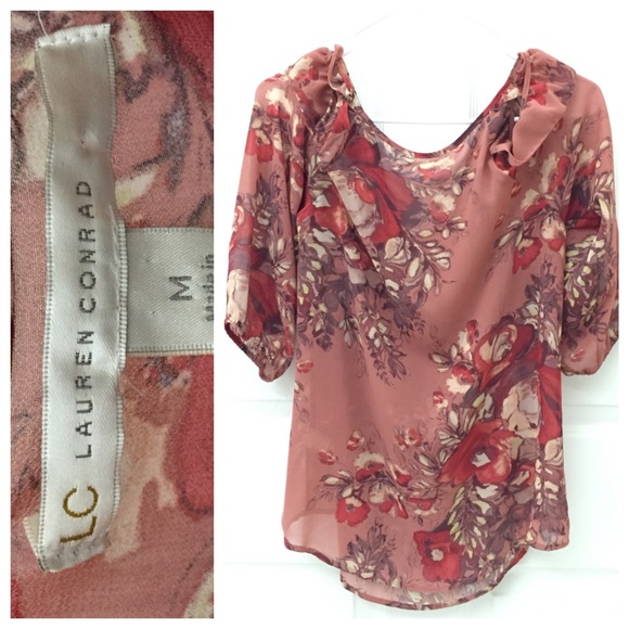 LC Lauren Conrad Floral Chiffon Cold Shoulder Top - Picture 4 of 4