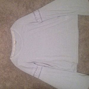 Grey bell sleeve top w/ crocheted sleeves