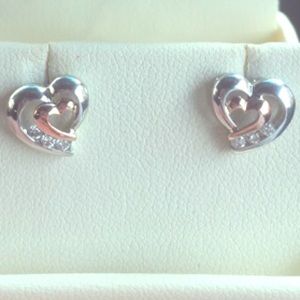 Diamond Heart Earrings 10K Two-tone Gold